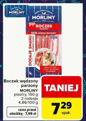 Boczek wędzony parzony MORLINY plastry 150g promocja w Carrefour