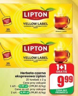 Herbata czarna ekspresowa Yellow Label promocja w Dino