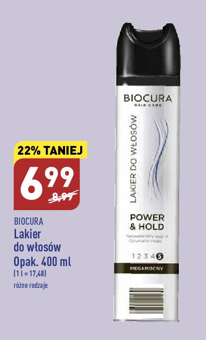 Lakier do włosów power & hold mega strong 5 Biocura promocja