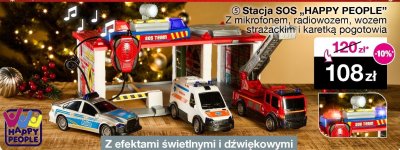 Stacja SOS "HAPPY PEOPLE" - Z mikrofonem, radiowozem, wozem strażackim i karetką pogotowia promocja w Woolworth