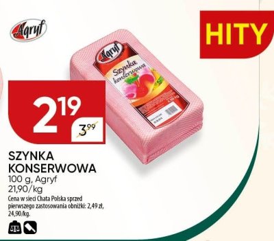 Szynka konserwowa Agryf promocja w Chata Polska