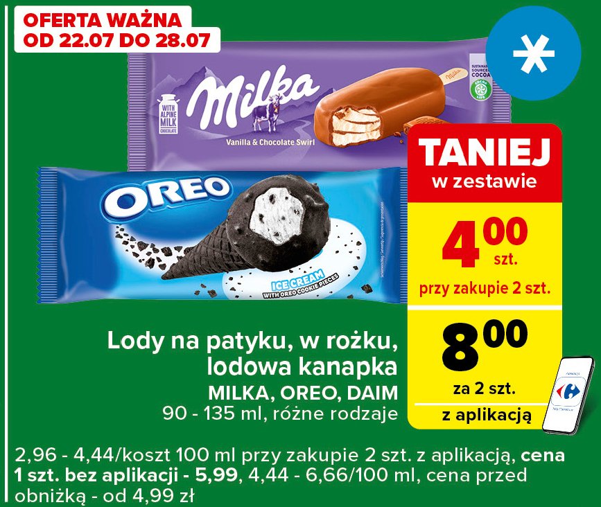 Lód vanilla & chocolate swirl Milka promocja w Carrefour Express