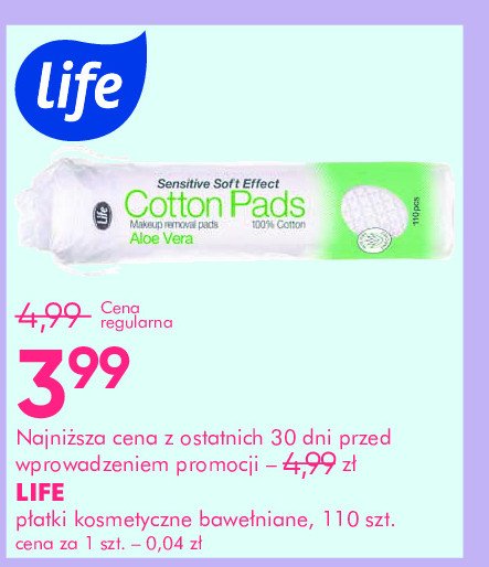 Płatki kosmetyczne aloe vera okrągłe Life (super-pharm) promocja w Super-Pharm