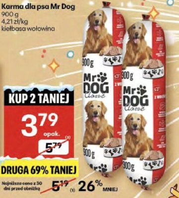 Karma dla psa Mr Dog kiełbasa wołowina promocja w Delikatesy Centrum