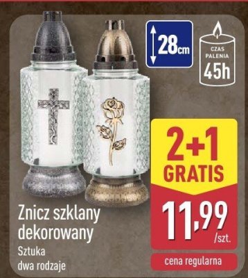 Znicz szklany dekorowany 2+1 GRATIS promocja w Aldi