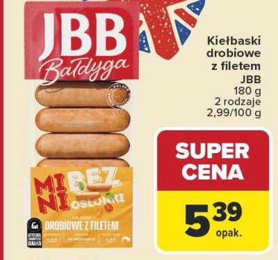 Kiełbaski drobiowe z filetem JBB promocja w Carrefour Market