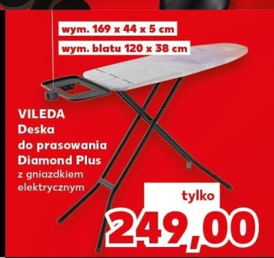 Deska do prasowania VILEDA Diamond Plus z gniazdkiem elektrycznym, wym. 169 x 44 x 5 cm, wym. blatu 120 x 38 cm promocja w Kaufland