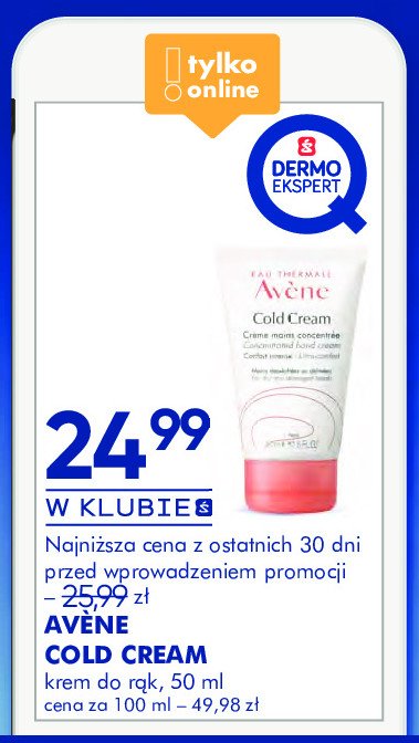 Krem do rąk Avene cold cream promocja w Super-Pharm