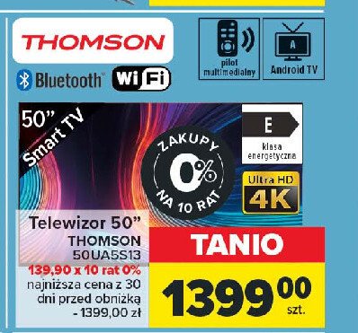 Telewizor led 50" 50ua5s13 Thomson promocja w Carrefour