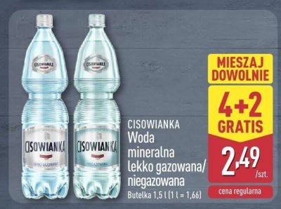 Woda mineralna lekko gazowana/niegazowana Cisowianka Butelka 1,5 l (1 l = 1,66) promocja w Aldi