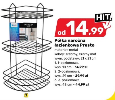 Półka narożna łazienkowa Presto 3-poziomowa promocja w Bricomarche