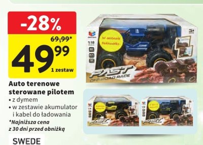Auto terenowe sterowane pilotem z dymem w zestawie akumulator i kabel do ładowania promocja w Intermarche