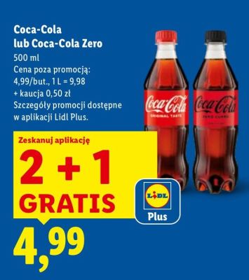 Napój Coca-Cola lub Coca-Cola Zero 500 ml promocja w Lidl