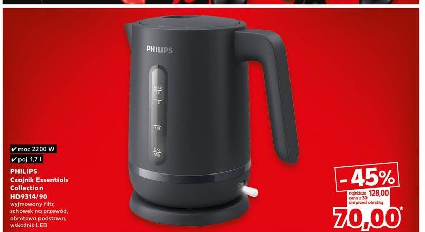 Czajnik hd9314/90 Philips promocja w Kaufland