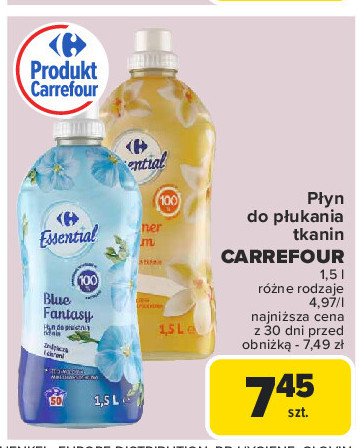 Płyn do płukania tkanin blue fantasy Carrefour essential promocja