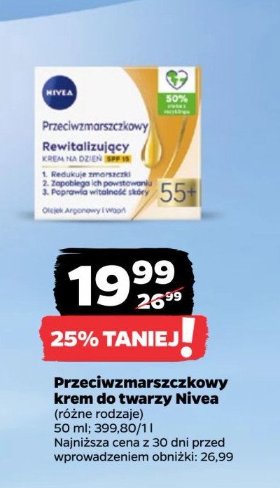 Krem przeciwzmarszczkowy + rewitalizujący z olejkiem arganowym 55+ Nivea promocja