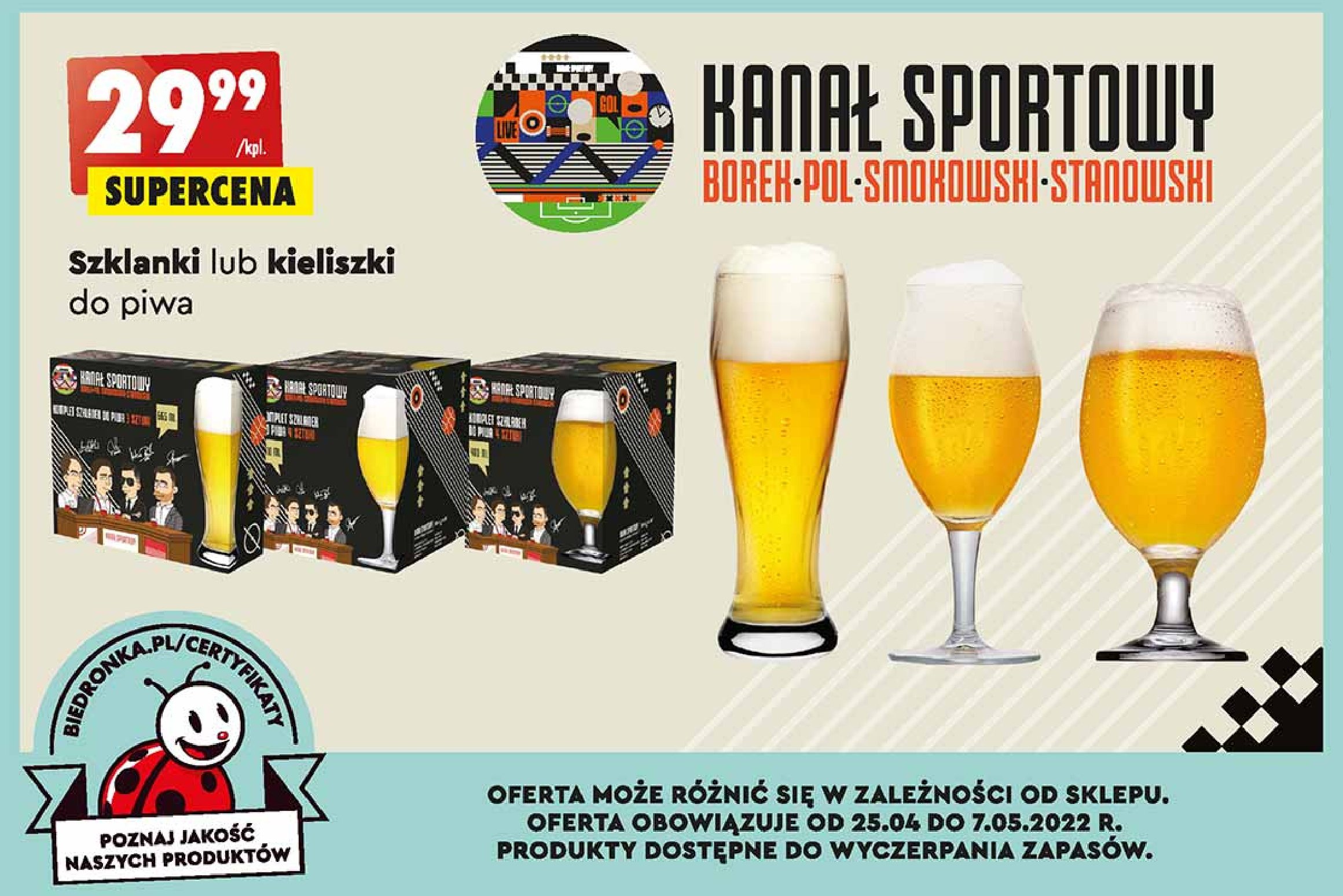 Szklanki do piwa 665 ml Kanał sportowy promocja