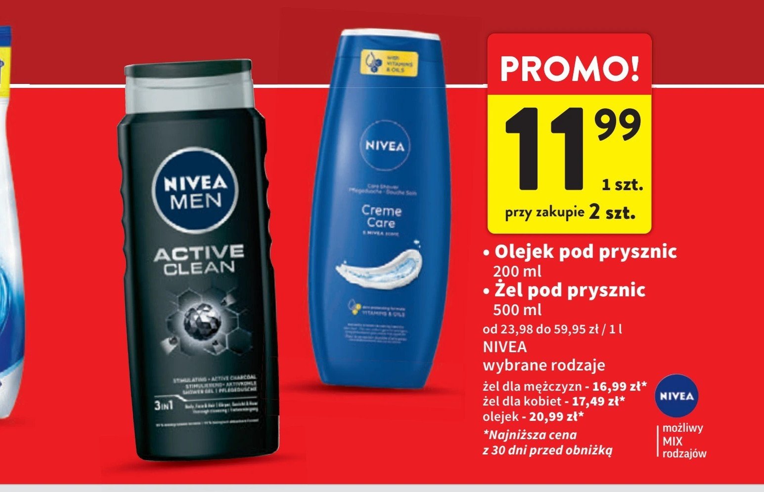 Olejek pod prysznic natural oil Nivea promocja w Intermarche