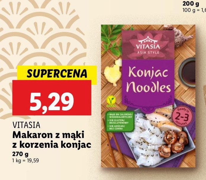 Makaron na bazie mączki z korzenia konjac Vitasia promocja w Lidl