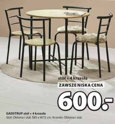 Stół GADSTRUP + 4 krzesła promocja w Jysk