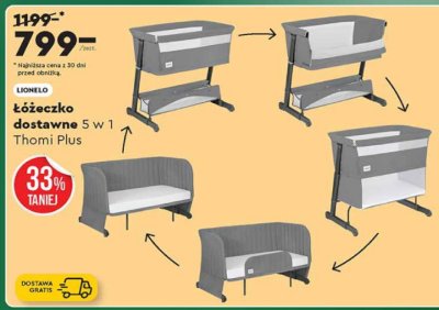 Łóżeczko dostawne 5 w 1 Thomi Plus Lionelo promocja w Biedronka