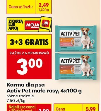 Karma dla psa Activ Pet małe rasy, 4x100 g różne rodzaje promocja w Biedronka