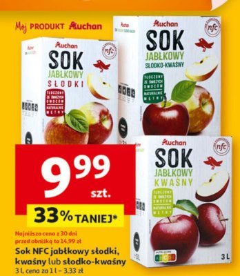 Sok jabłkowy słodki NFC 3L Auchan promocja w Auchan