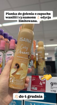 Pianka do golenia ISANA Cosy Dreams o zapachu wanilii i cynamonu promocja w Rossmann