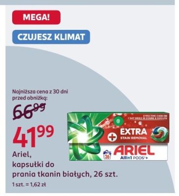 Kapsułki Ariel, kapsułki do prania tkanin białych, 26 szt. promocja w Rossmann