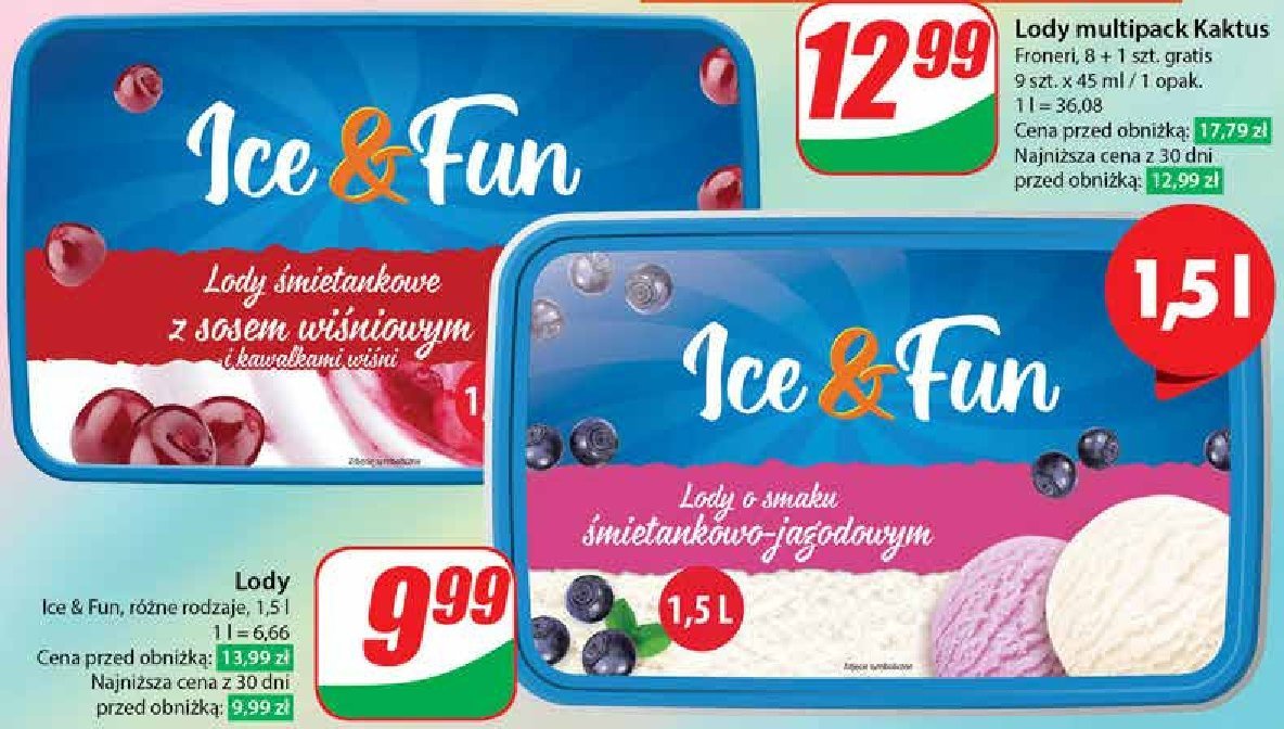 Lody śmietankowe z sosem wiśniowym i kawałkami wiśni Koral ice&fun promocja