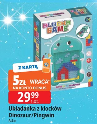 Układanka z klocków Dinozaur/Pingwin Adar promocja w Leclerc