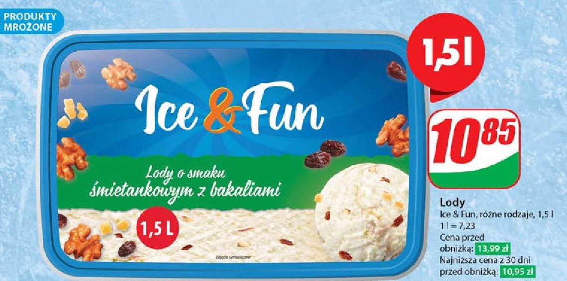 Lody śmietankowe z bakaliami Koral ice&fun promocja w Dino