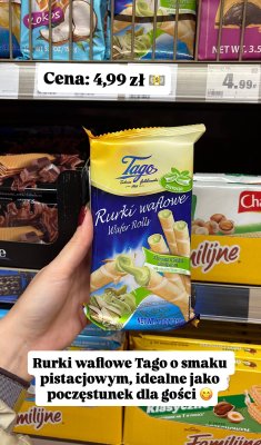 Rurki waflowe z kremem o smaku pistacjowym 150g promocja w Intermarche