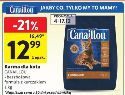 Karma dla kota CANAILLOU bezzbożowa formuła z kurczakiem 1 kg promocja w Intermarche
