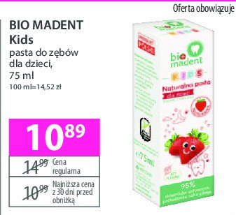 Pasta do zębów truskawka BIO MADENT KIDS promocja