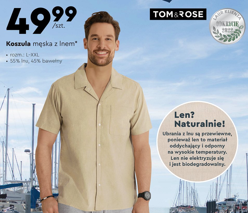 Koszula męska z lnem l-2xl Tom & rose promocja