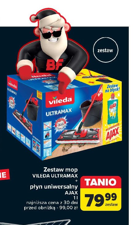 Mop ultramax + wiadro z wyciskaczem 10 l + płyn ajax 1 l Vileda promocja w Carrefour Market