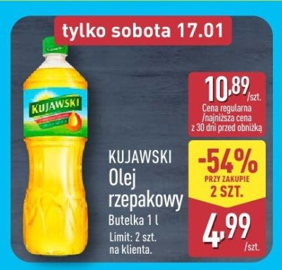 Olej rzepakowy Kujawski promocja w Aldi