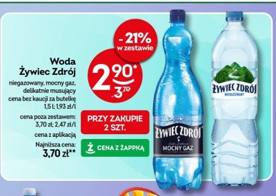Woda Żywiec Zdrój niegazowany, mocny gaz, delikatnie musujący promocja w Żabka