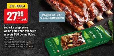 Żeberka wieprzowe wolno gotowane miodowe w sosie BBQ Dolina Dobra promocja w POLOmarket