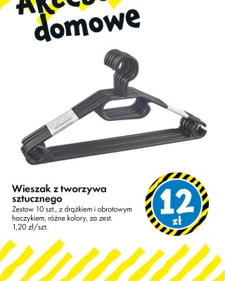 Wieszak z tworzywa sztucznego, zestaw 10 szt., z drążkiem i obrotowym haczykiem, różne kolory promocja w Tedi