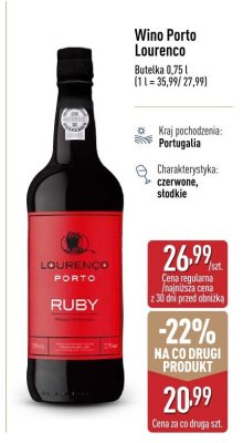 Wino Porto Lourenco Ruby czerwone słodkie promocja w Aldi
