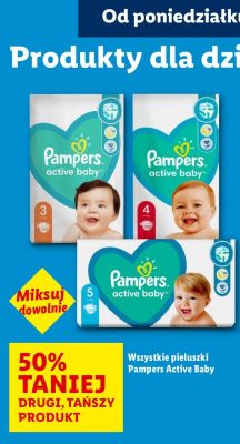 Pieluchy Pampers Active Baby drugi -50% taniej promocja w Lidl