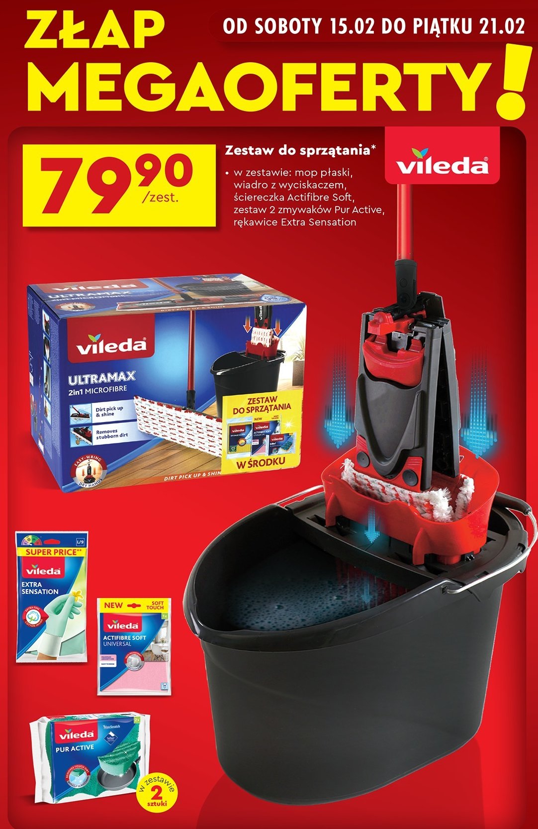 Mop płaski ultramax + 3 ścierki Vileda promocja w Biedronka