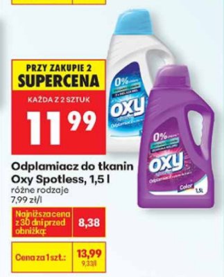 Odplamiacz do tkanin Oxy Spotless, 1.5 l, różne rodzaje promocja w Biedronka