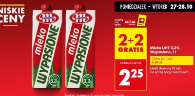 Mleko UHT 3,2% Wypasione 2+2 GRATIS promocja w Biedronka