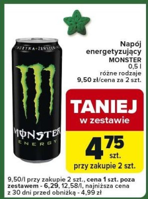 Napój energetyzujący MONSTER 0,5l różne rodzaje promocja w Carrefour Express