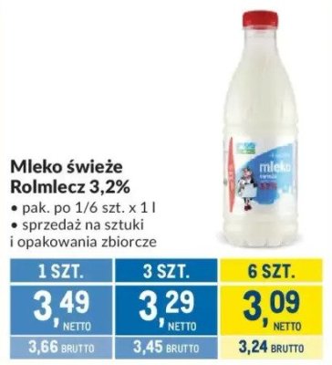 Mleko świeże Rolmlecz 3,2% promocja w Makro