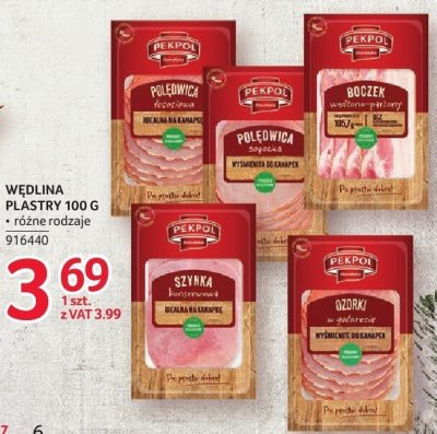 Wędlina plastry różne rodzaje Pekpol 100g promocja w Selgros