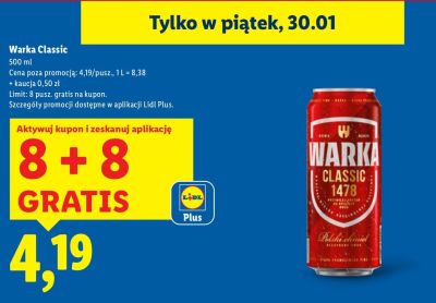 Piwo Warka Classic promocja w Lidl
